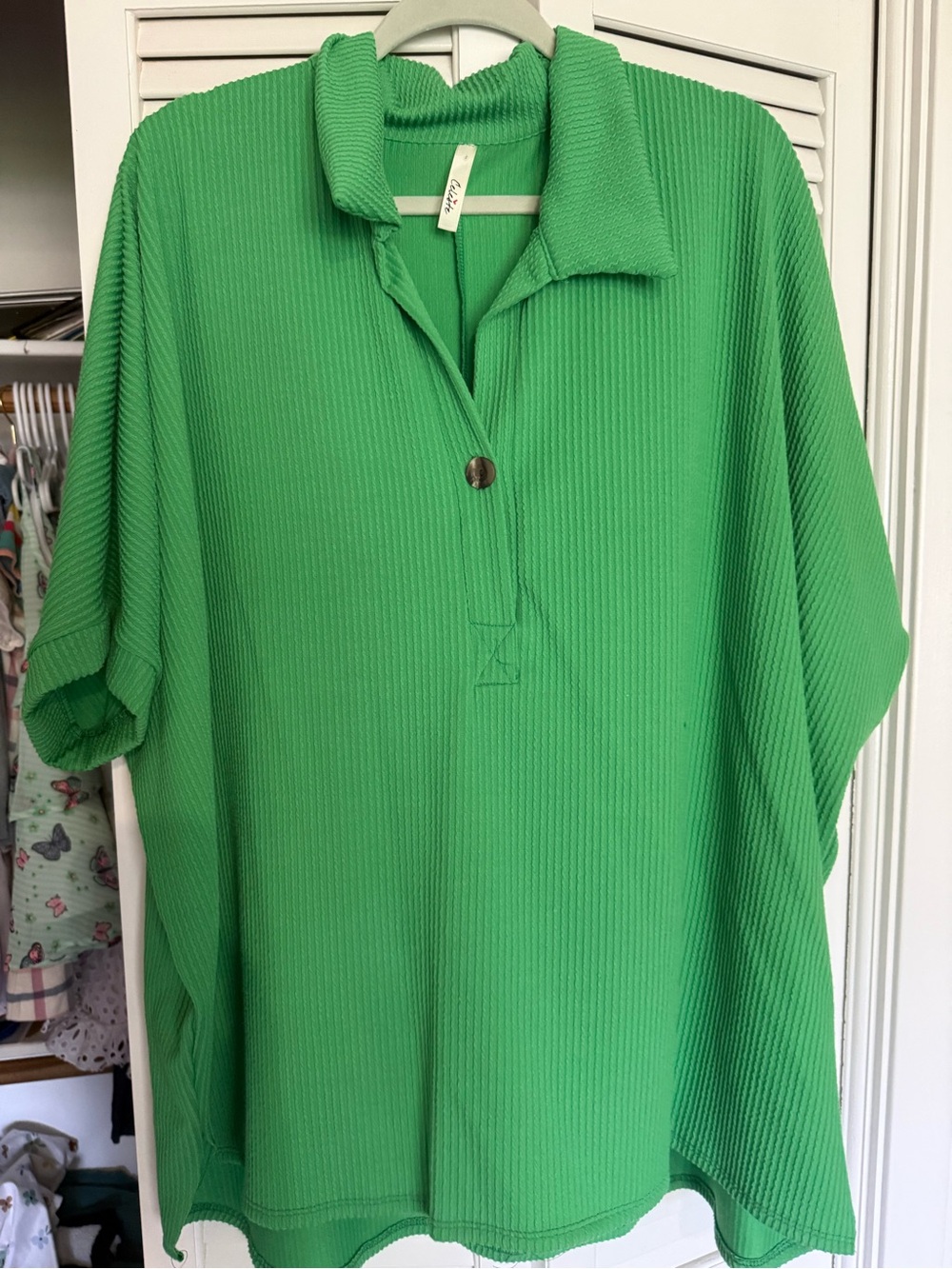 Bright Green Ribbed Polo Top
